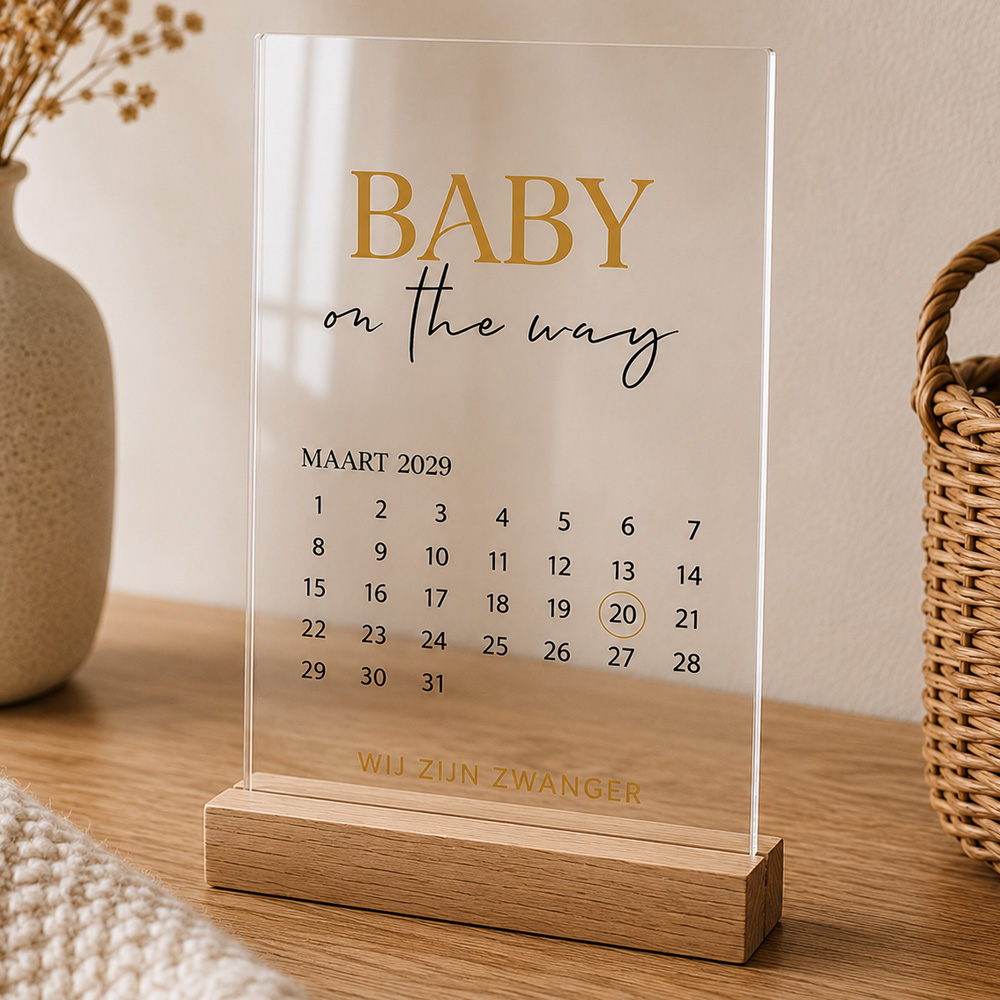 Zwangerschapsaankondiging acryl met kalender