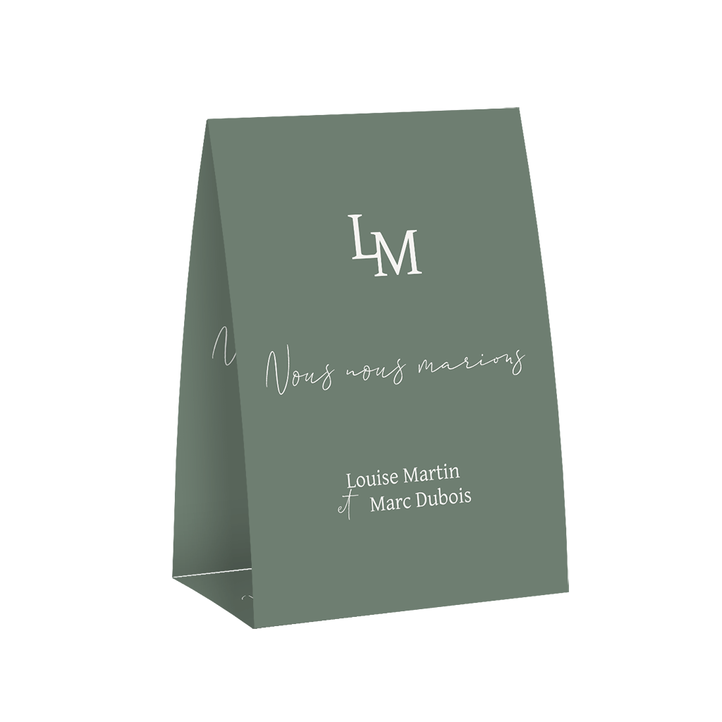 Faire-part de mariage vert en forme de chevalet