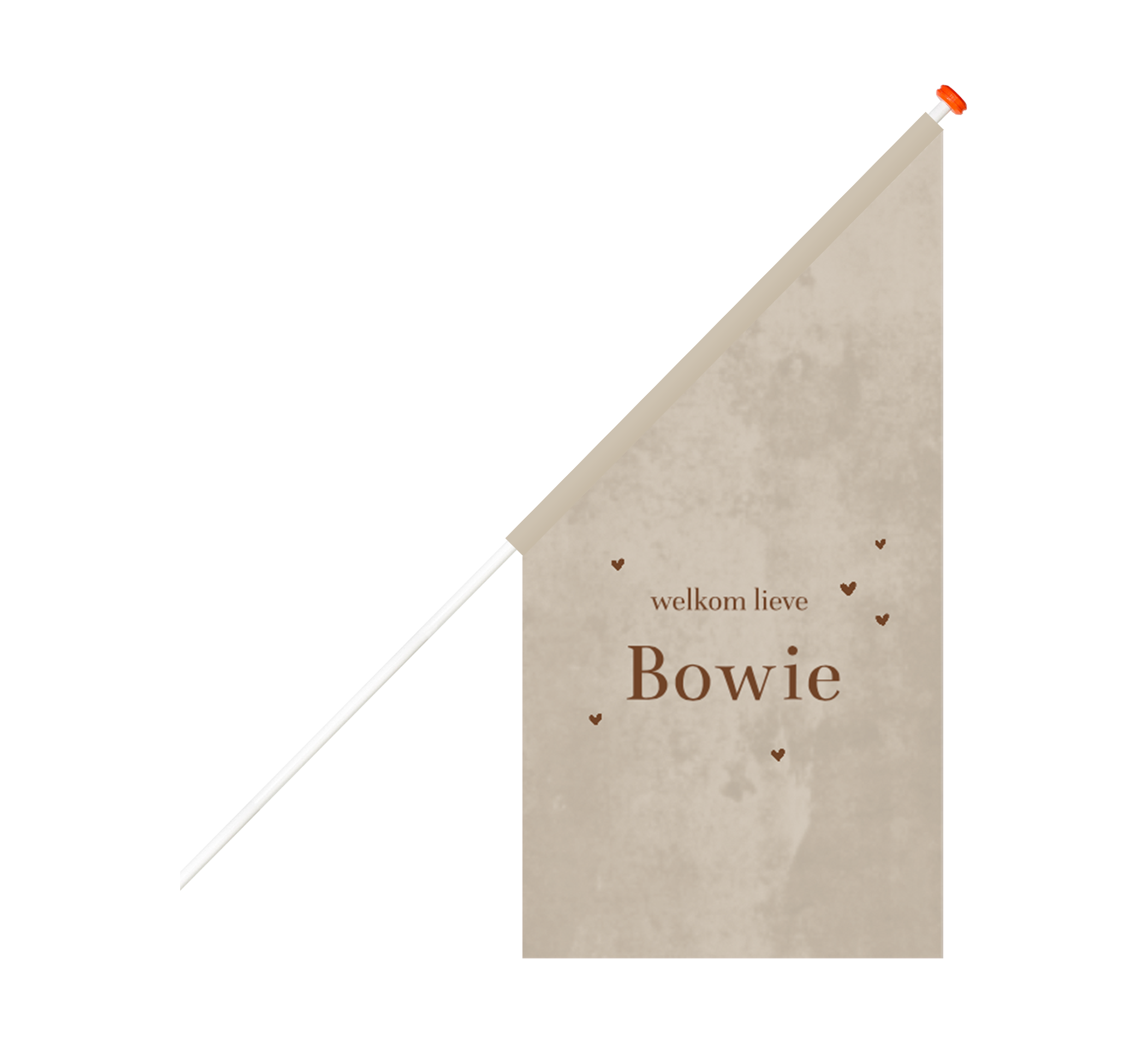 Geboortevlag met bruin velvet-look met hartjes