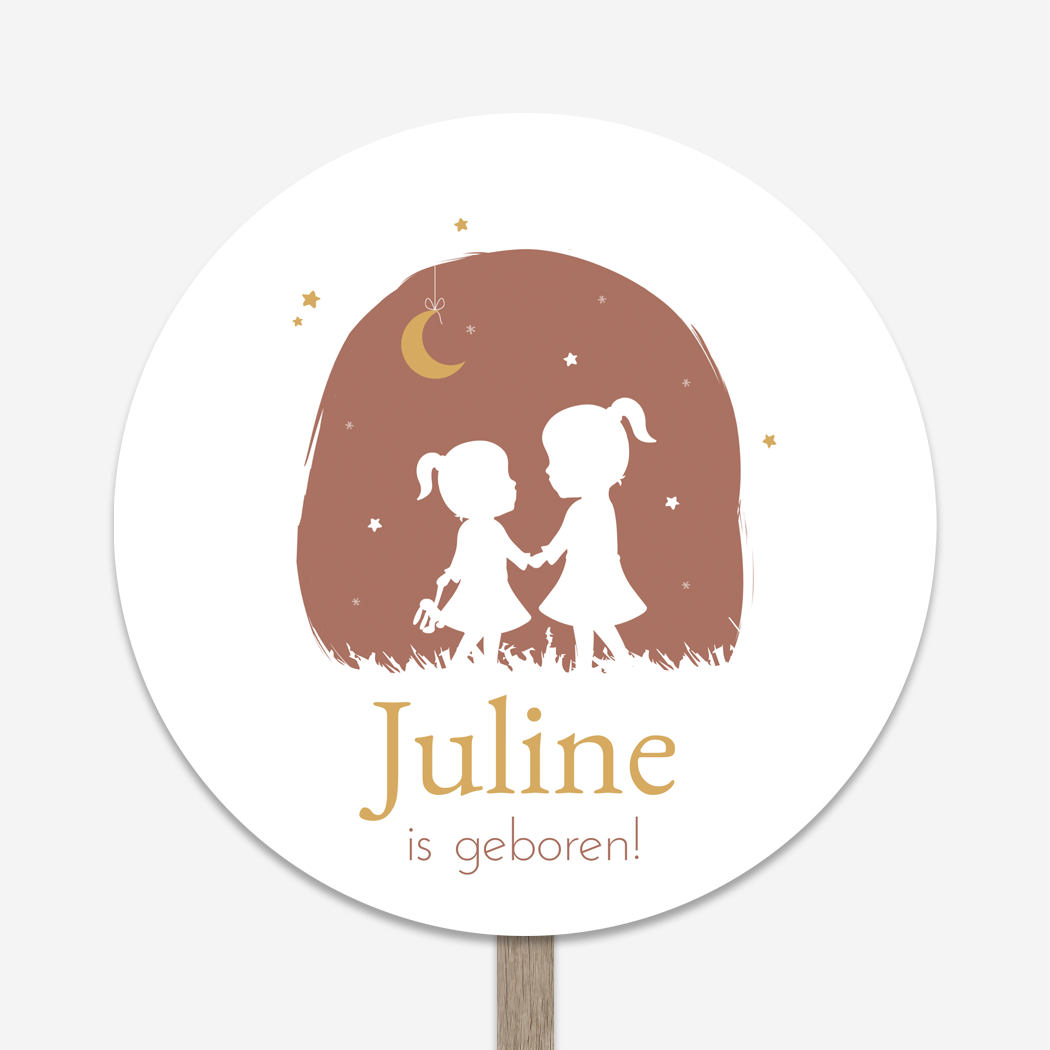 Tuinbord Geboorte Zusjes Silhouet Maantje Sterretjes