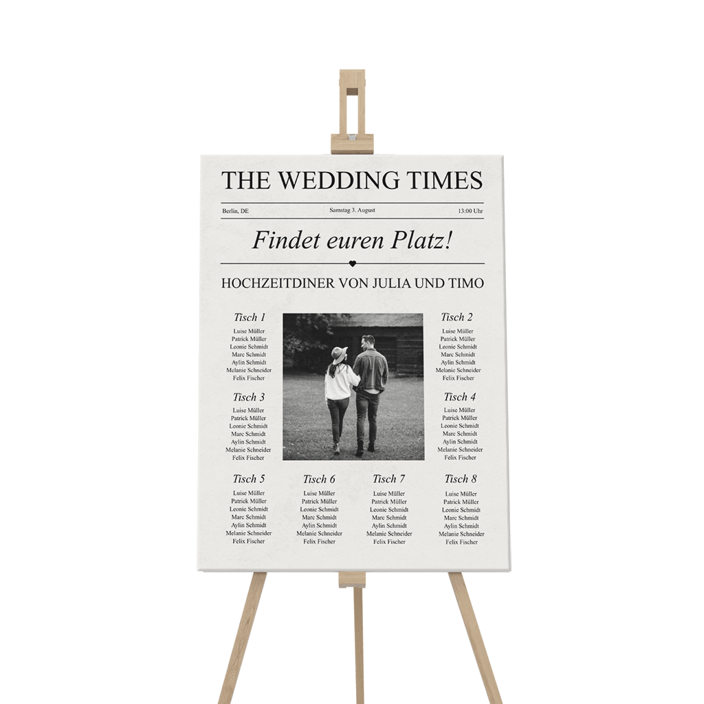 Sitzplan Schild im Zeitungs-Look