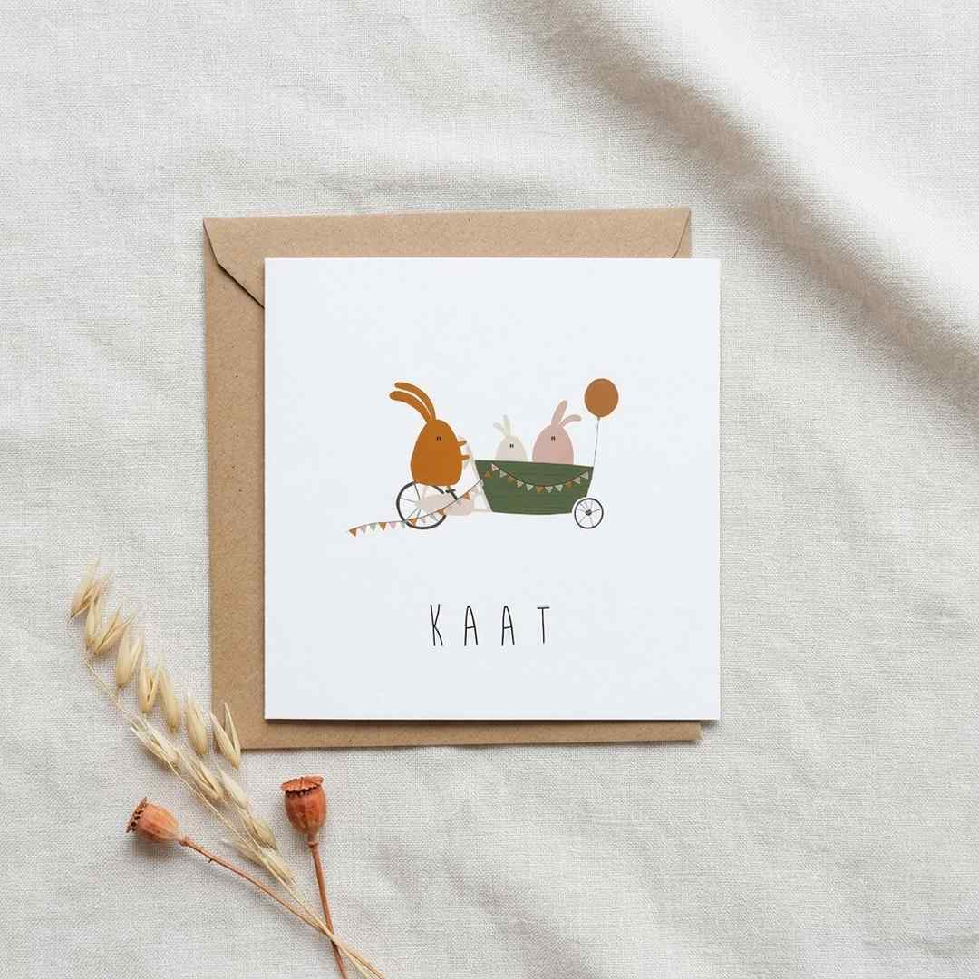 Geboortekaartje konijnen bakfiets