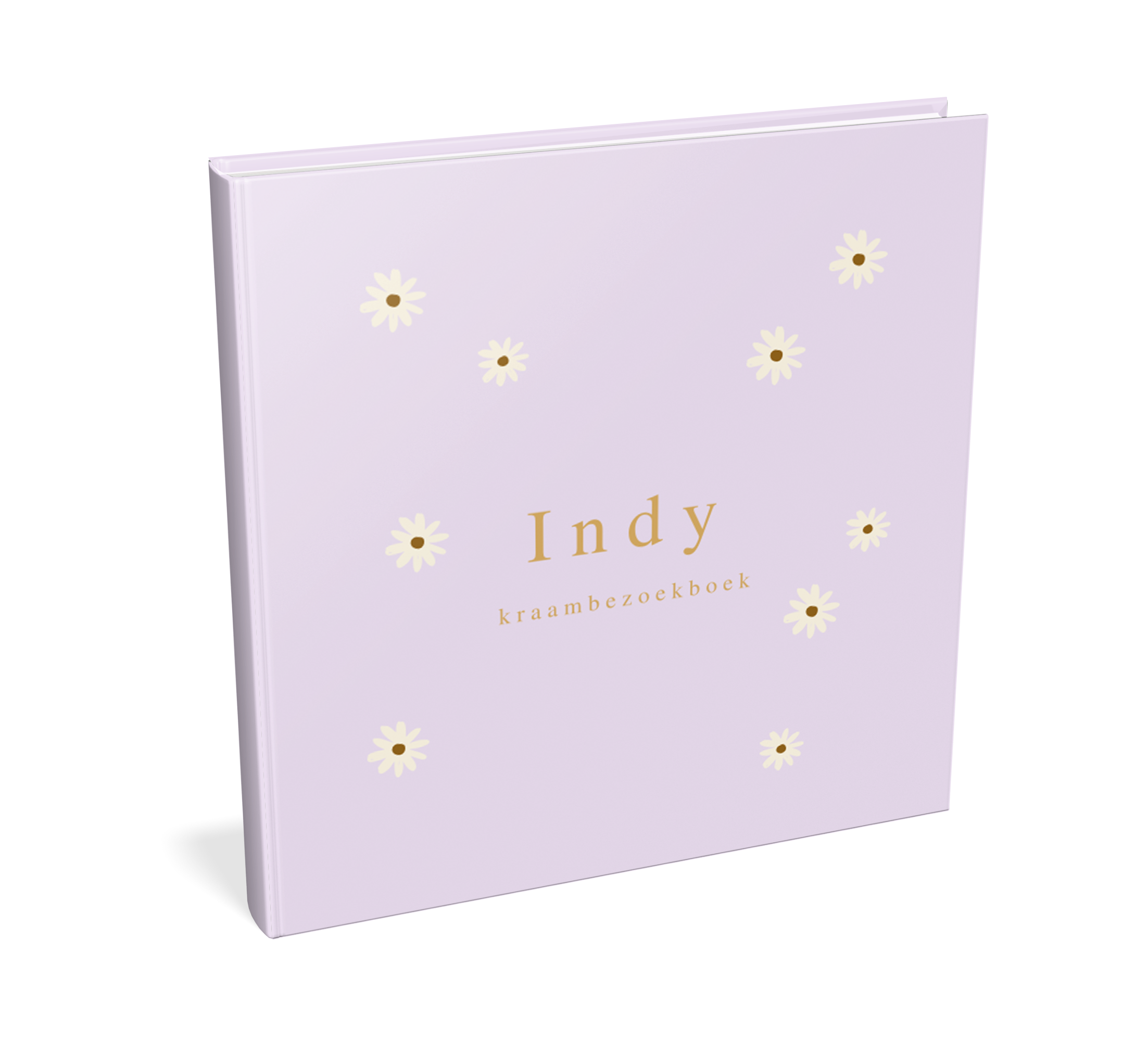 Lief lila kraambezoekboek met madeliefjes