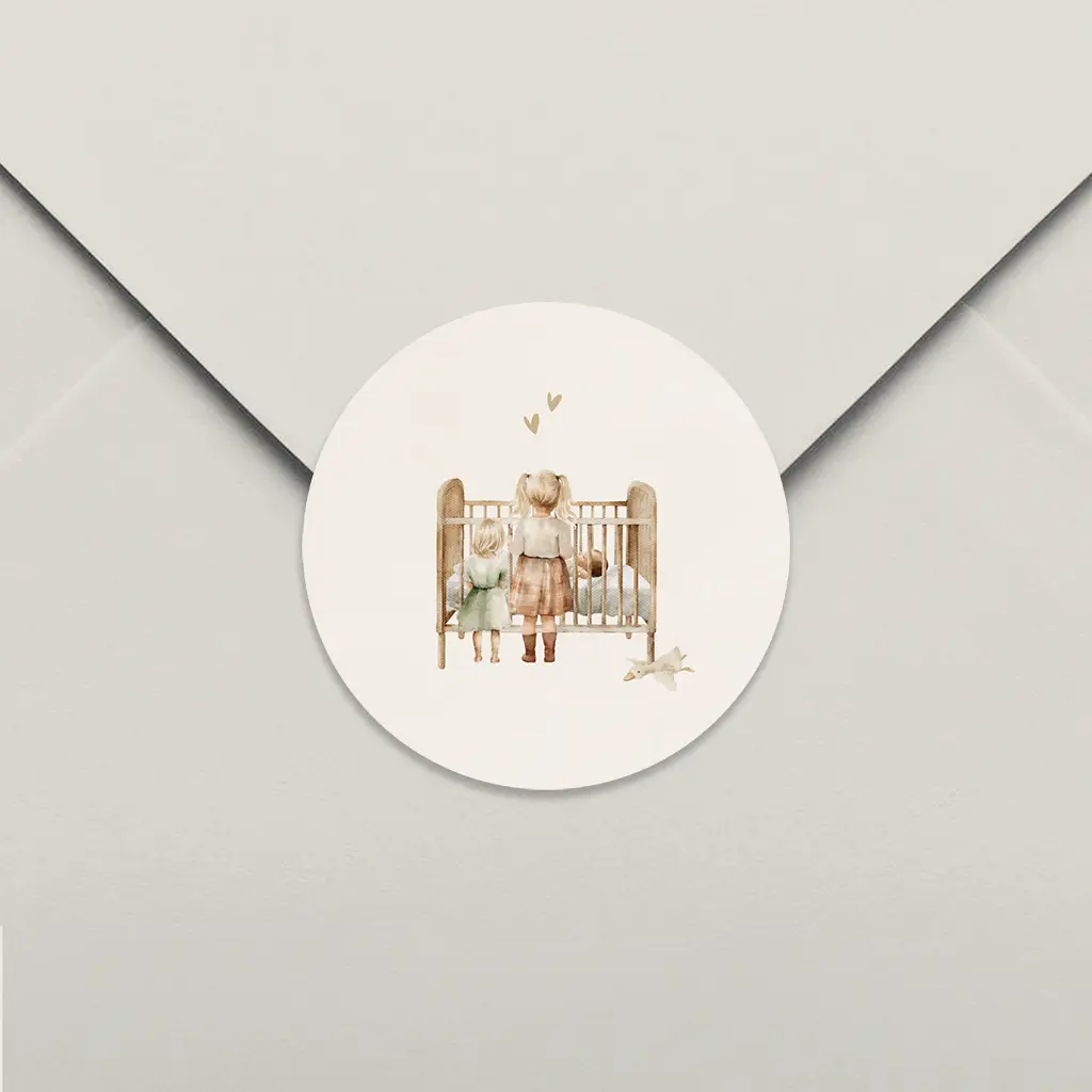 Sluitsticker neutraal met illustraties grote zussen - per 25 stuks