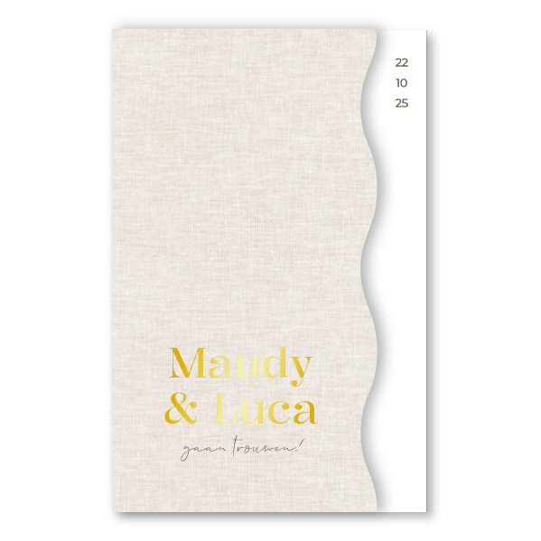 Gevouwen trouwkaart linnenlook met golfvorm en goudfolie | Bohemian Chique