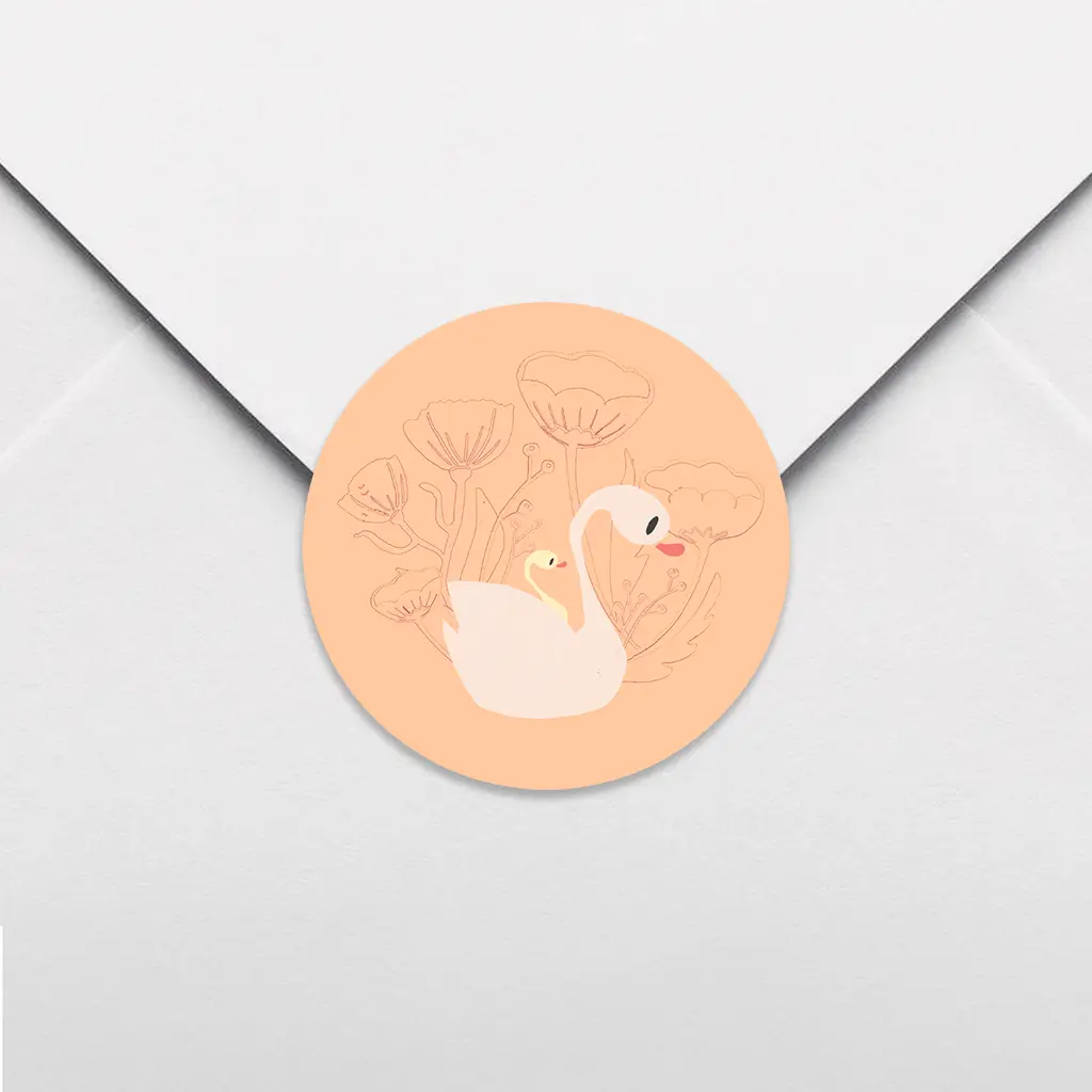Sluitsticker peach met zwaantjes - per 25 stuks