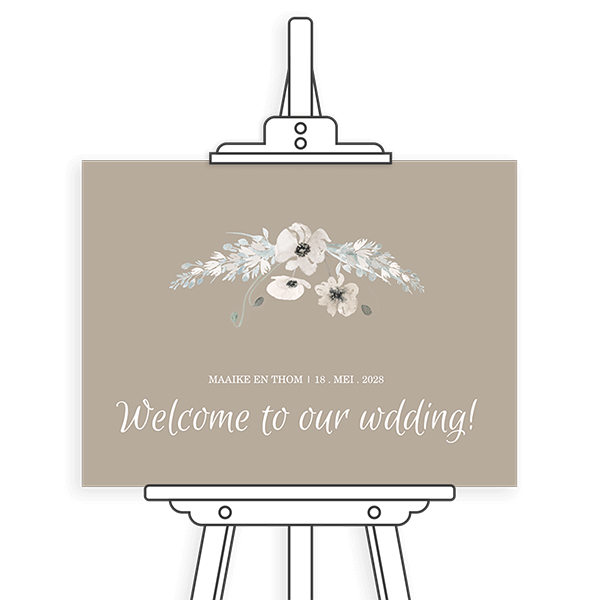 Welkomstbord om zelf te personaliseren in taupe