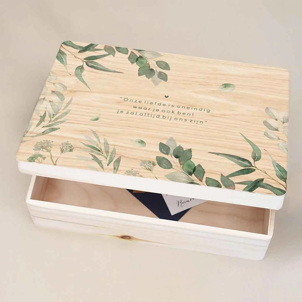 Houten herinneringsdoos oneindige liefde botanisch