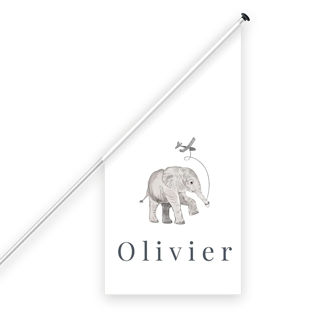 Geboortevlag olifantje met vliegtuigje