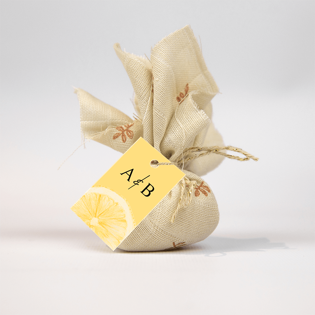 Label met citroen en initialen - 18 stuks