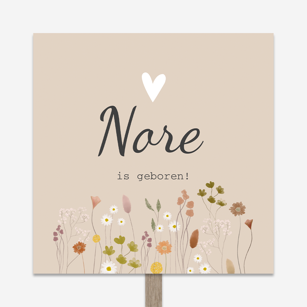 Geboortebord Meisje Beige Bloemetjes Lief Nore