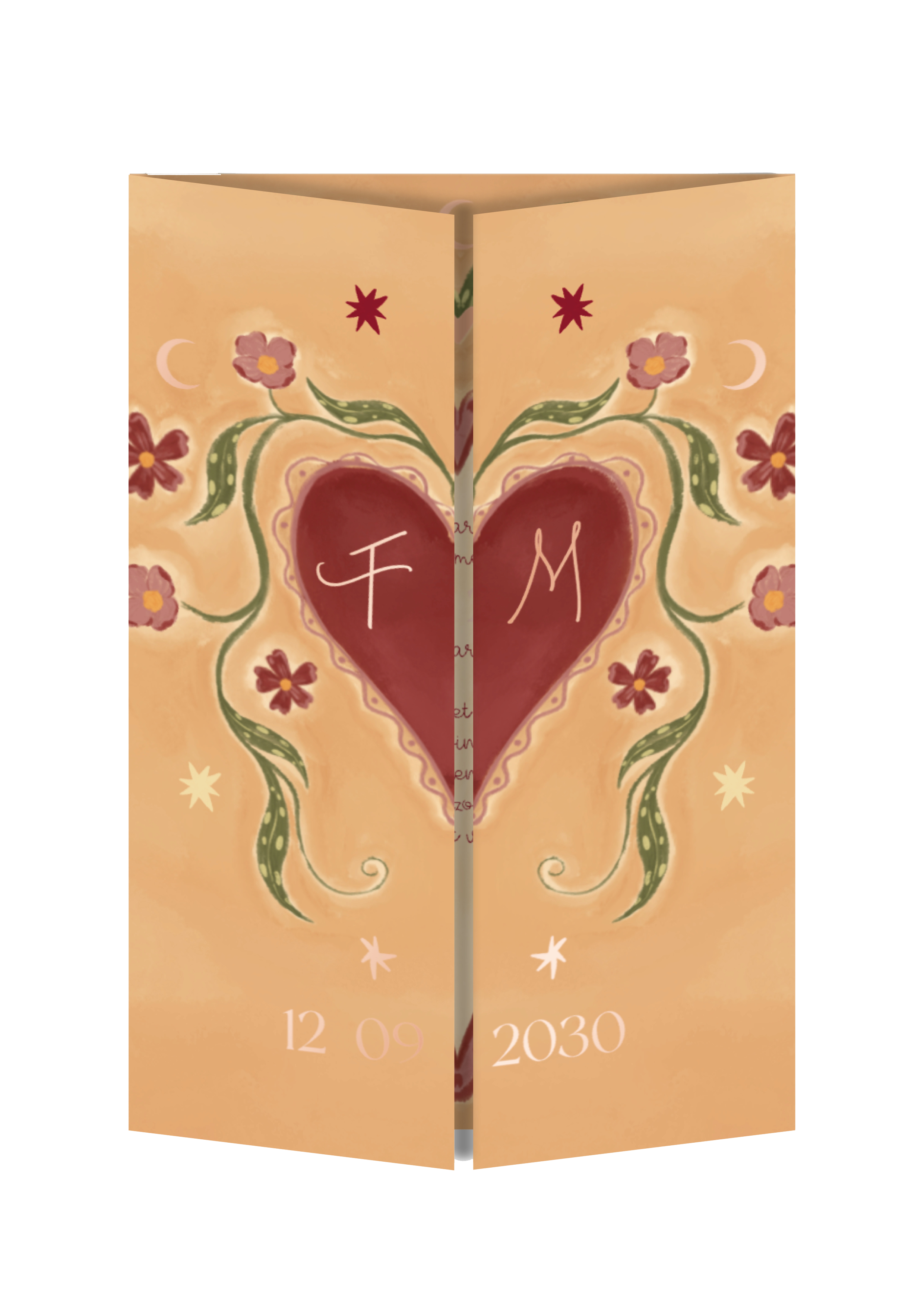 Trouwkaart bloemen en hart