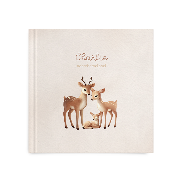 Kraambezoekboek in beigetinten met hertengezin 