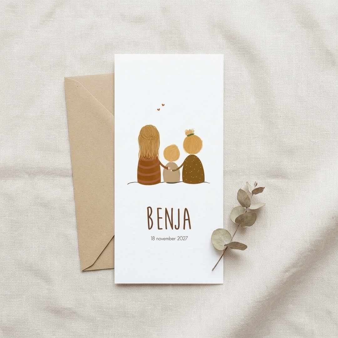 Geboortekaartje illustratie zussen broertje