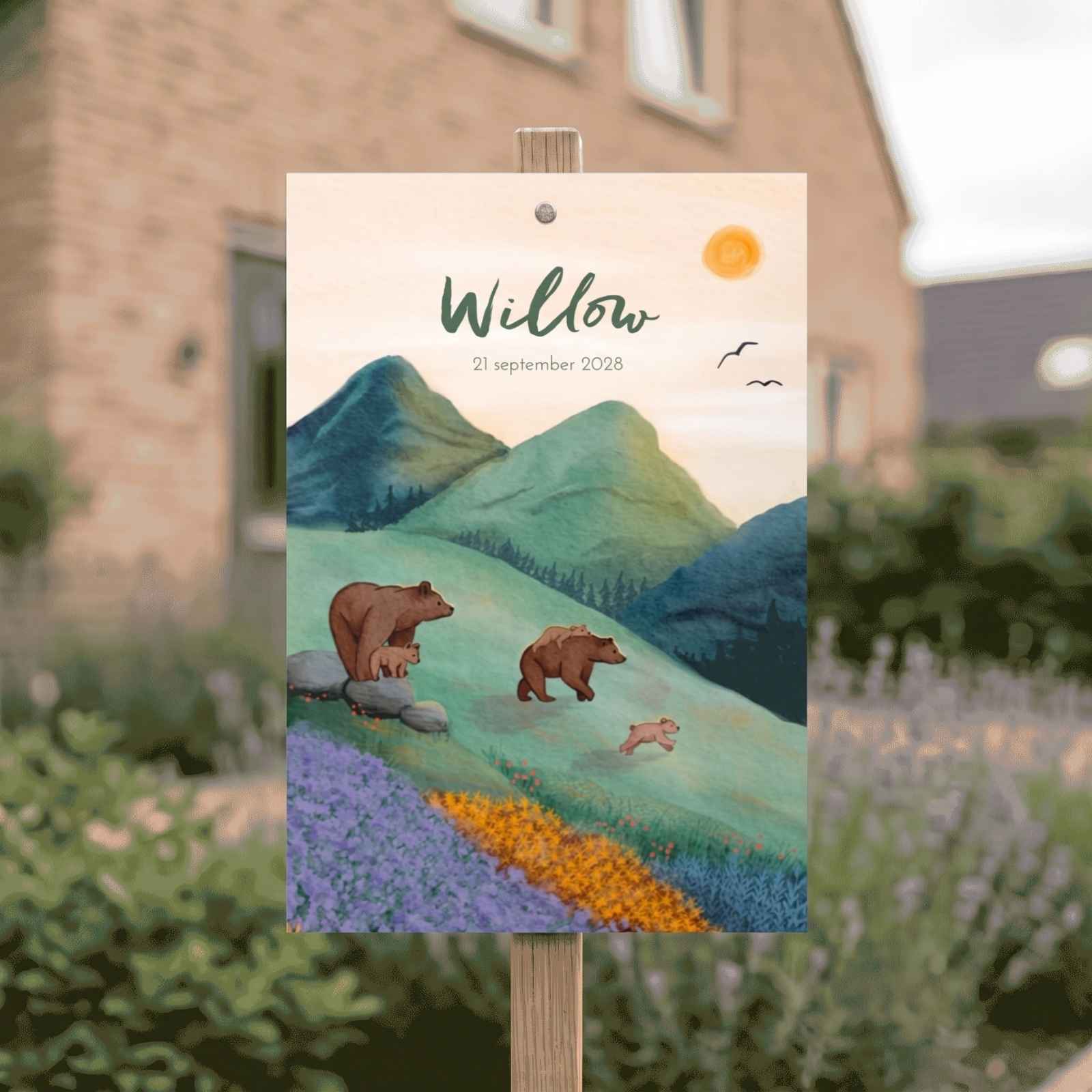 Tuinbord geboorte beren familie