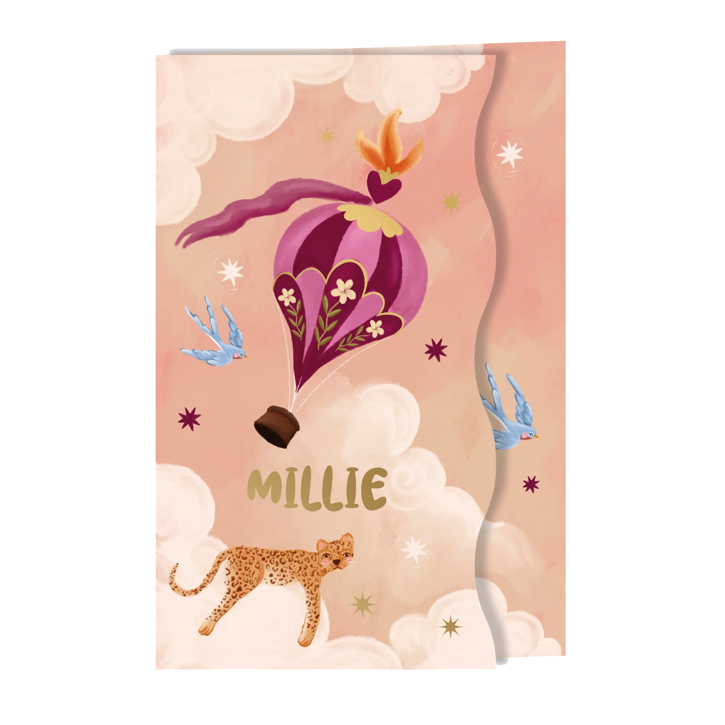 Geboortekaartje luipaard en luchtballon peach