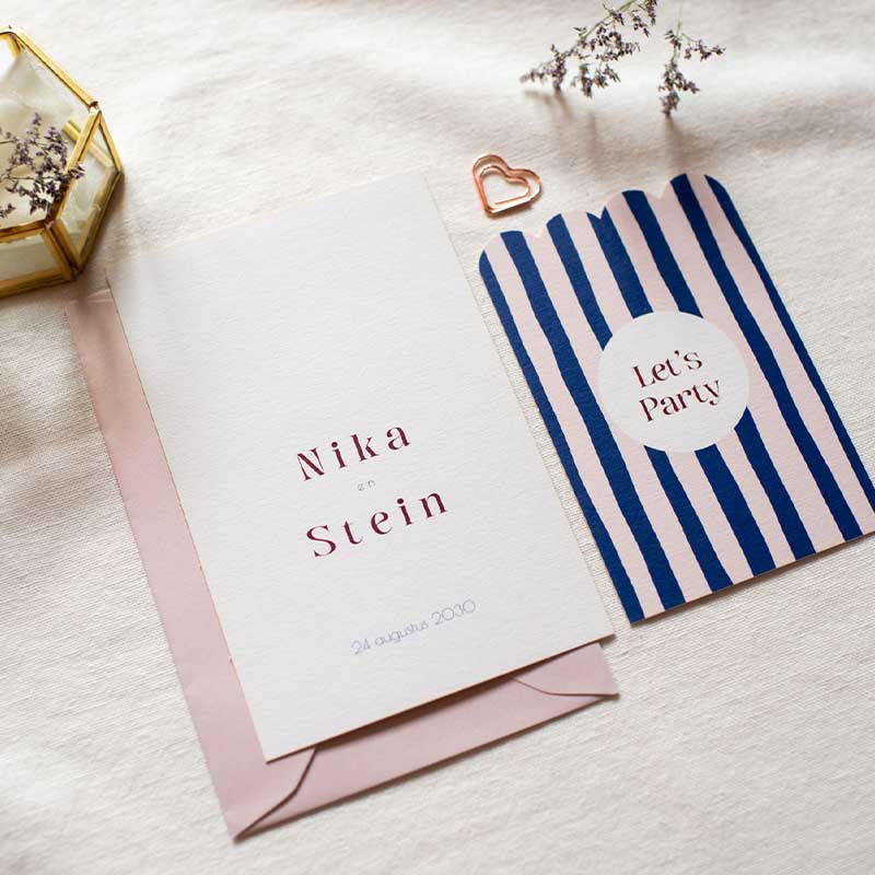 Trouwkaart set kleurrijk gestreept patroon