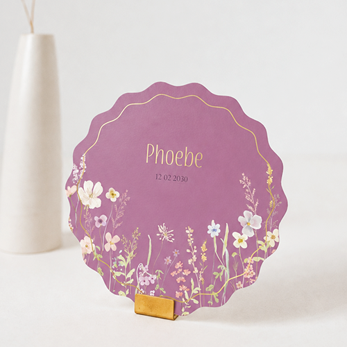 Geboortekaartje meisje met bloemen in een originele vorm