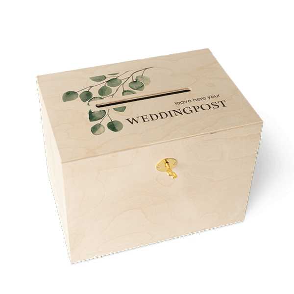 Doos enveloppen bruiloft - hout met blaadjes