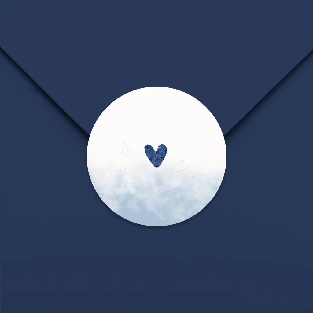 Sluitsticker blauw watercolour en hartje