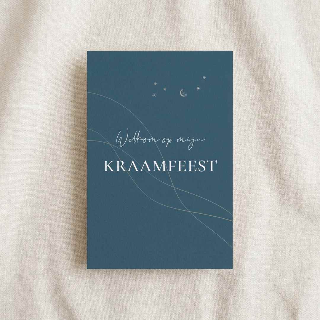 Kraamfeest kaartje blauw maan sterren