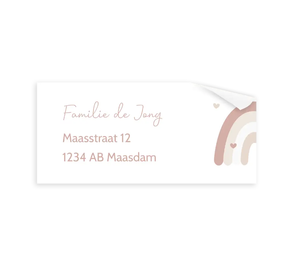 Adressticker met roze regenboog en hartjes