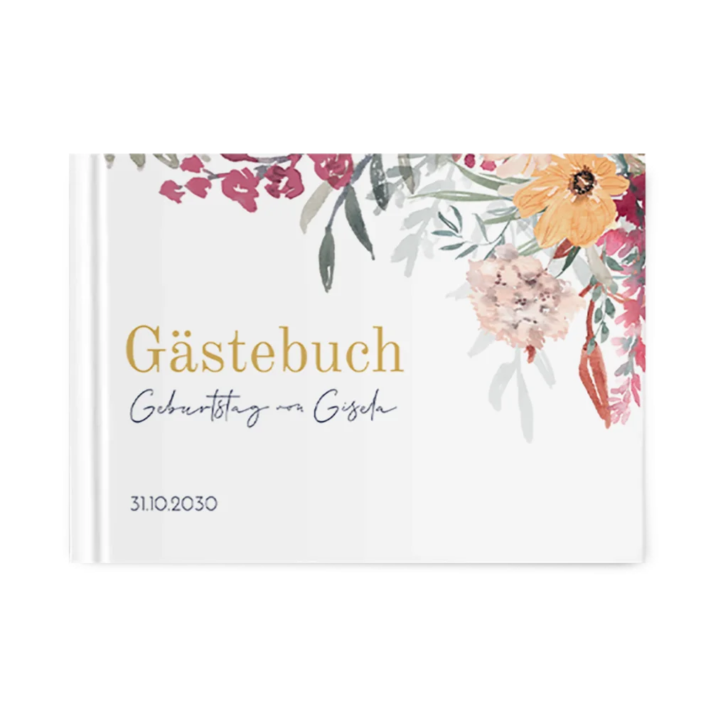 Gästebuch zum Geburtstag mit bunten Blumen
