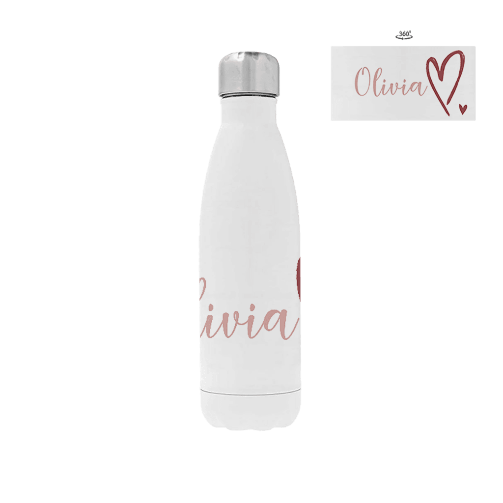 Trinkflasche aus Edelstahl mit Namen und Herzchen