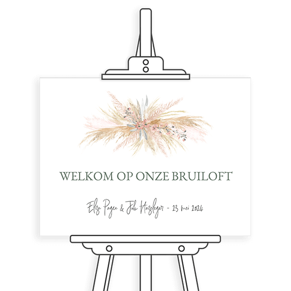 Welkomstbord met droogbloemen