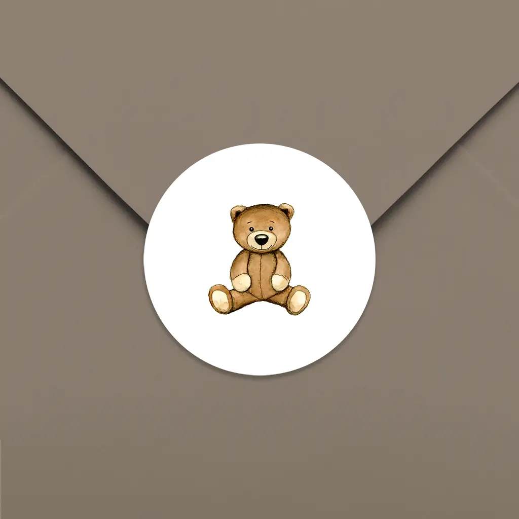 Sluitsticker wit met teddybeertje - per 25 stuks