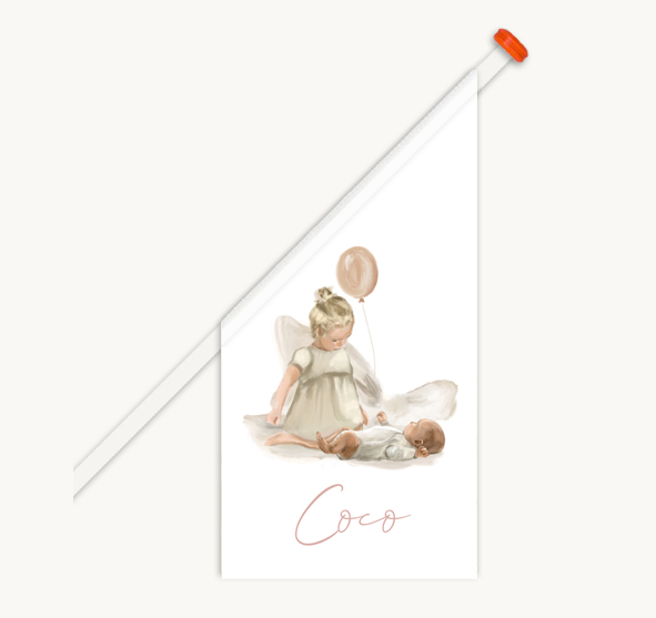geboortevlag olieverf zusje bij baby met roze ballonnen
