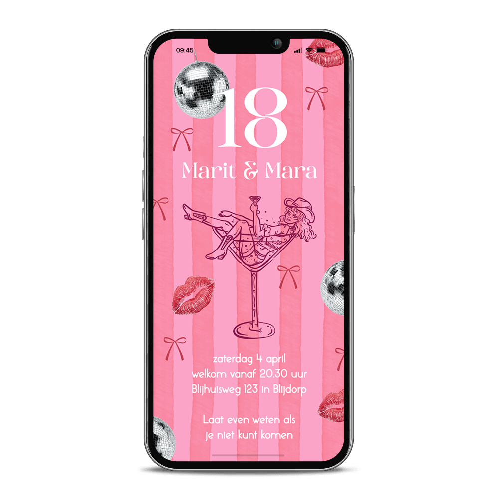 Digitale 18 jaar verjaardag uitnodiging met cowgirl en strikjes