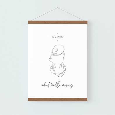 Neutrale canvasposter met een lijntekening van een baby