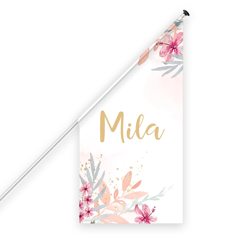 Geboortevlag meisje met botanische print