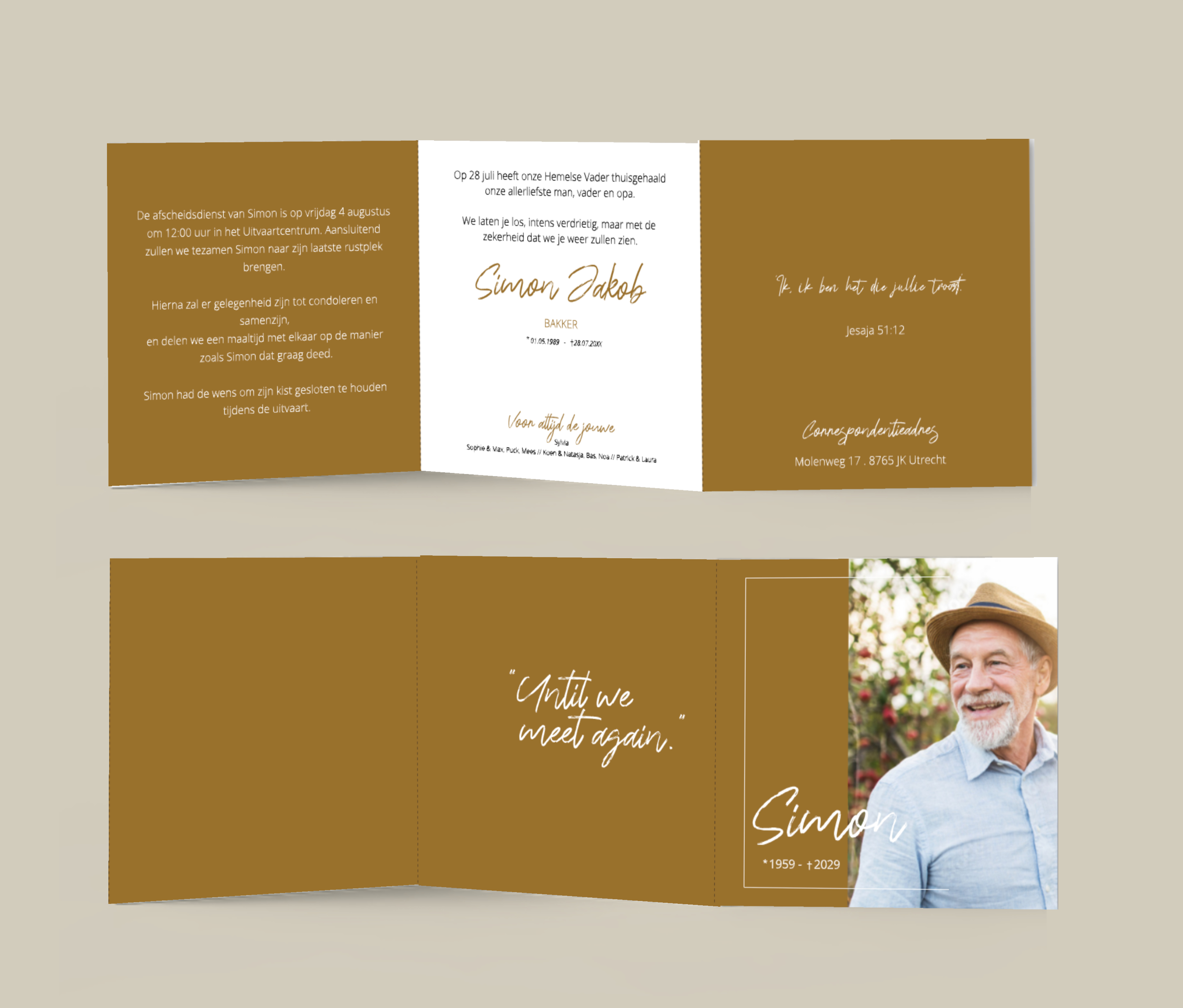 Drieluik rouwkaart modern man met eigen foto