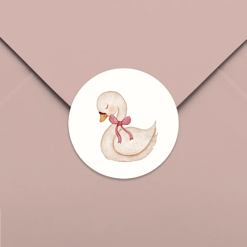 Sluitsticker met zwaan en strikje - per 25 stuks