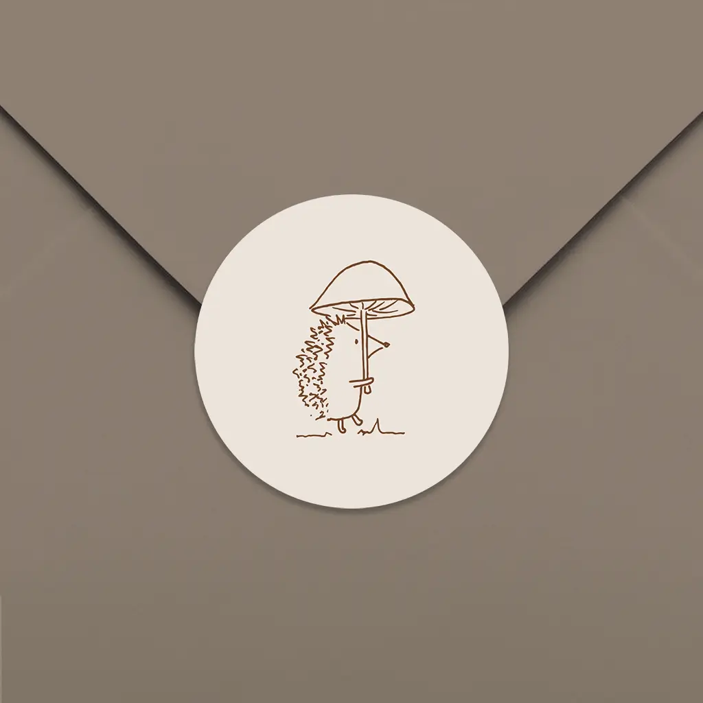 Lieve sluitsticker met lijntekening van egeltje - per 25 stuks