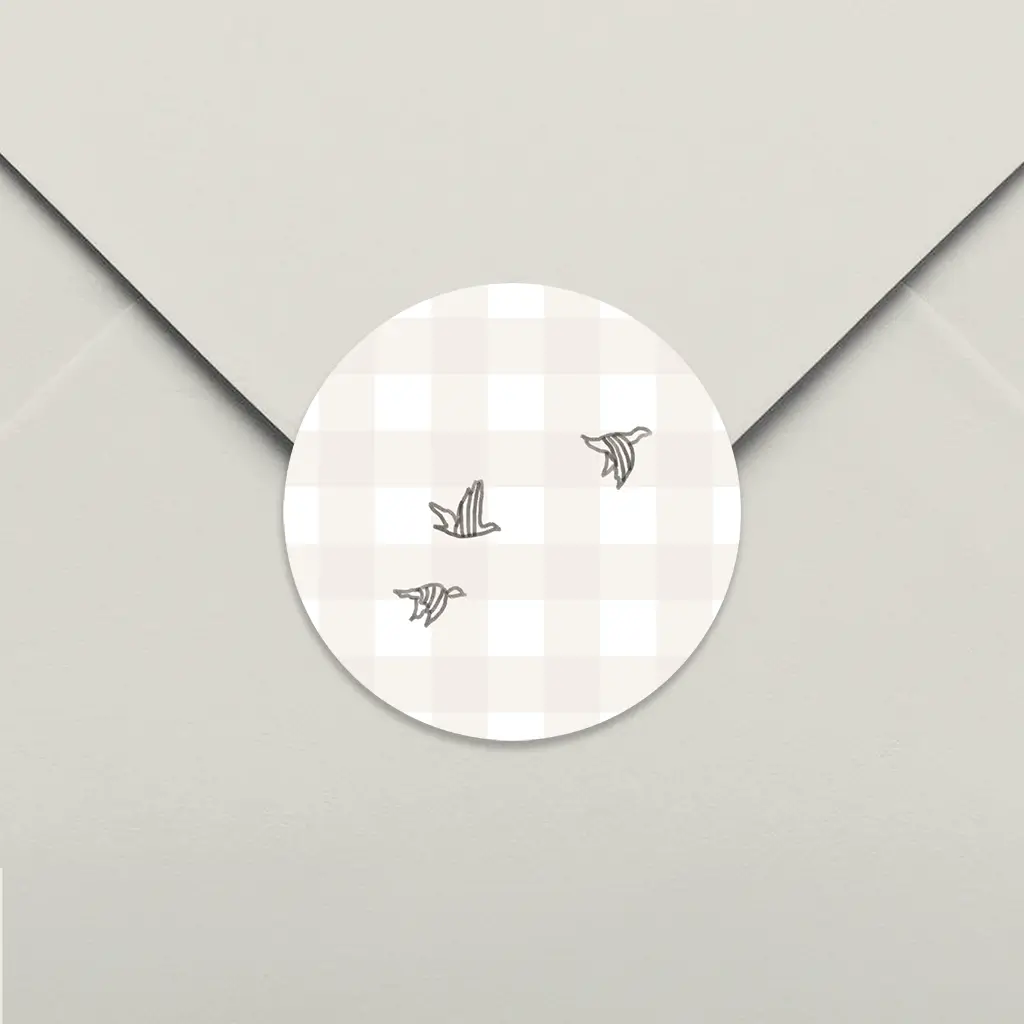 Sluitsticker met getekende vogeltjes en beige ruitjes - per 25 stuks