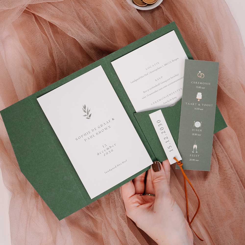 Pocketfold trouwkaart winter met takje