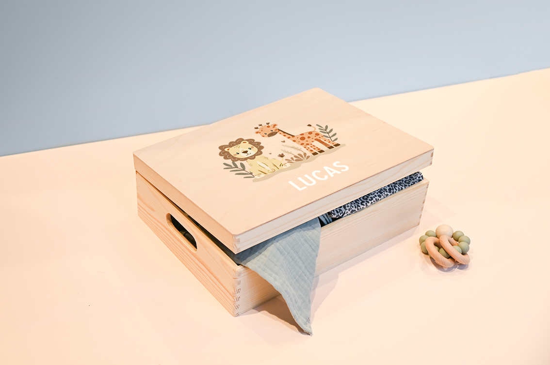 Stoere memorybox met leeuw en giraffe