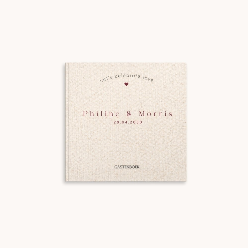 Gastenboek zand burgundy linnen look