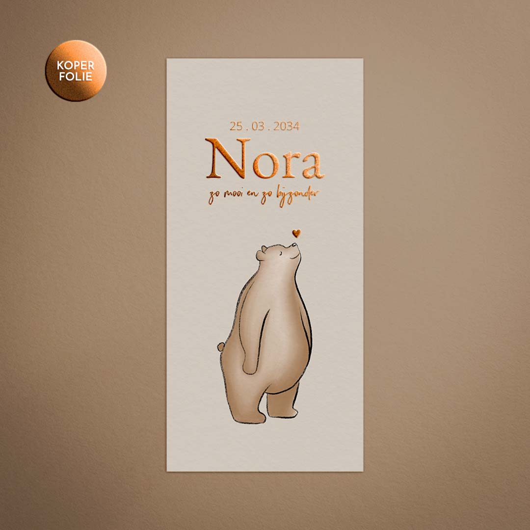 Trendy geboortekaartje met beer voor jongen of meisje