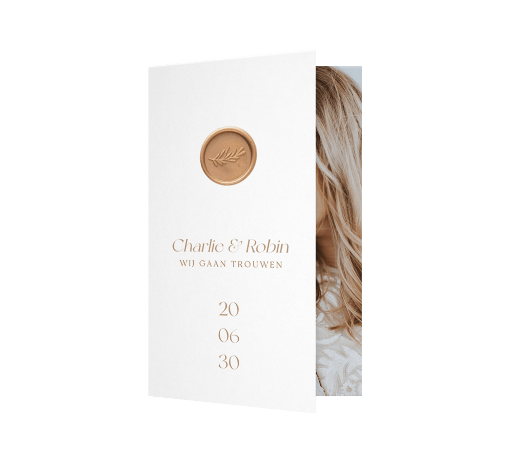 Drieluik trouwkaart met foto, lakzegel en optionele extra kaart (1/2)