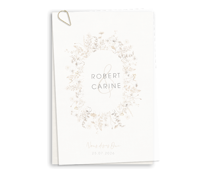 Faire-part de mariage avec couronne de fleurs - carte calque optionnel