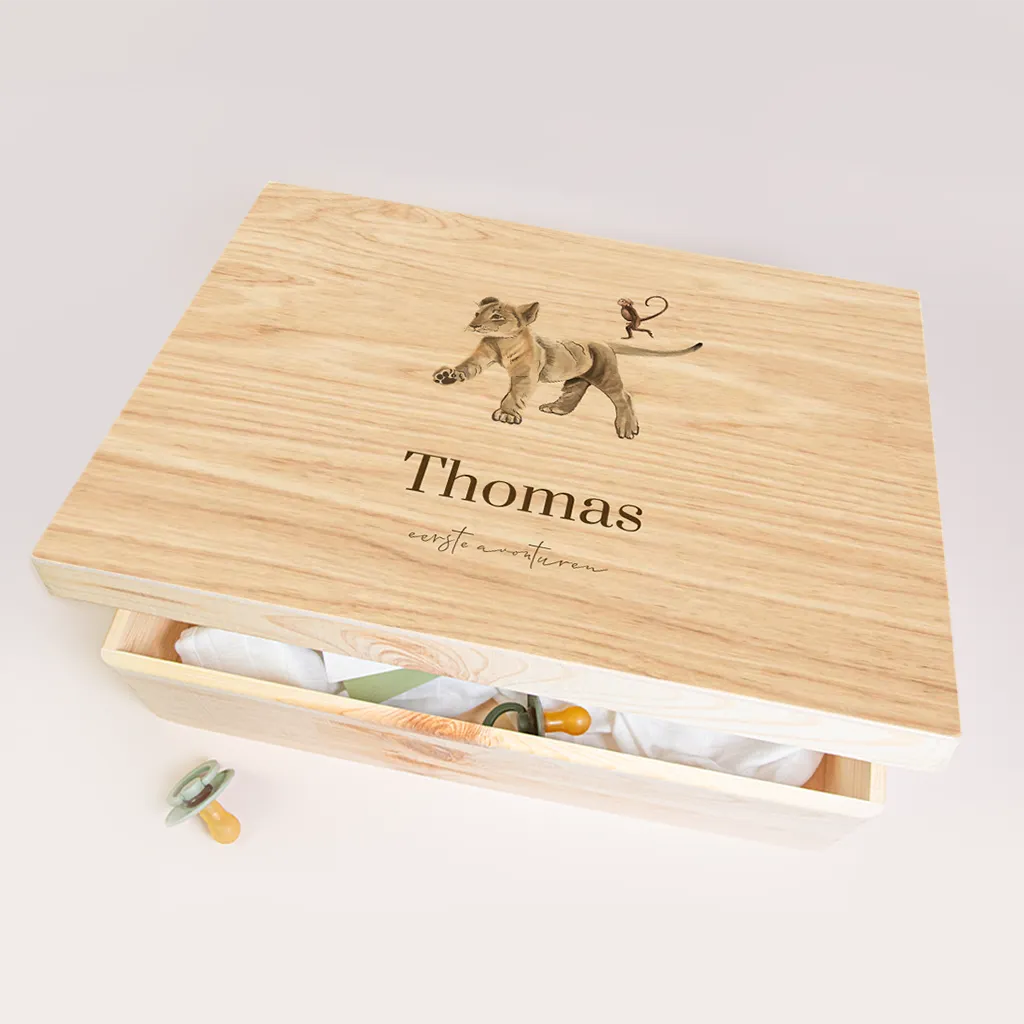 Memorybox baby met schattig welpje en aapje