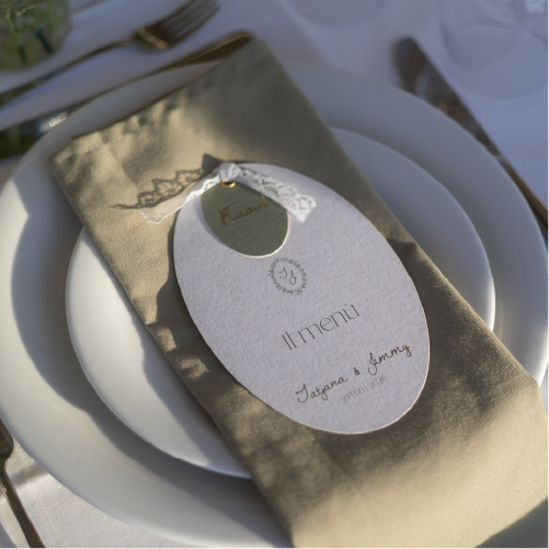 Ovaal menu beige groen kant