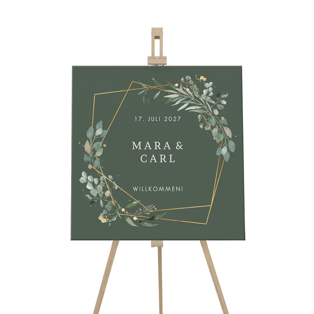 Quadratisches Willkommensschild für Hochzeit mit geometrischem Rahmen