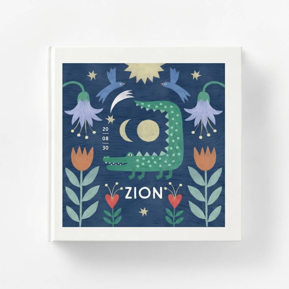 Kraambezoekboek jongen krokodil bloemen