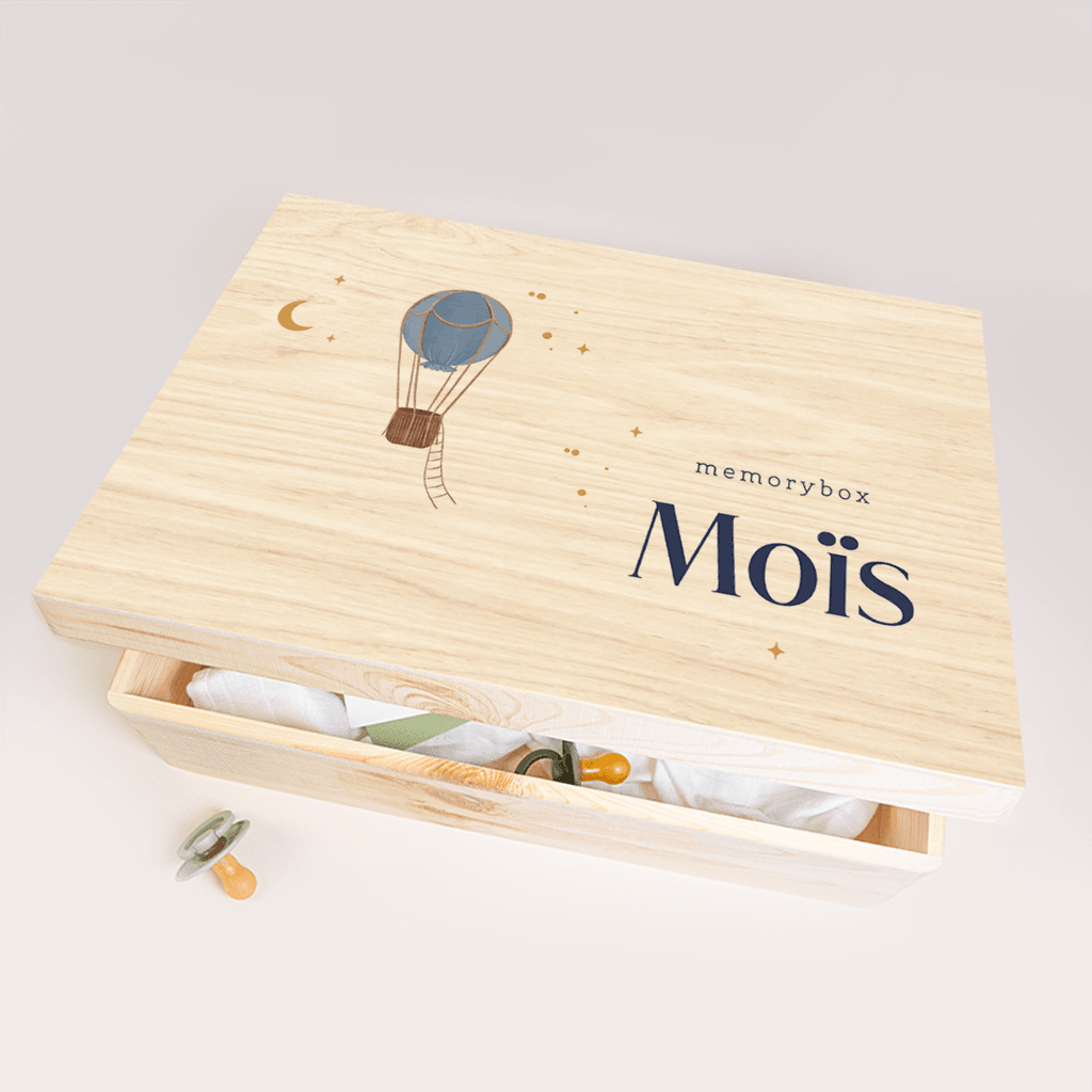 Memorybox met luchtballon en sterrenhemel