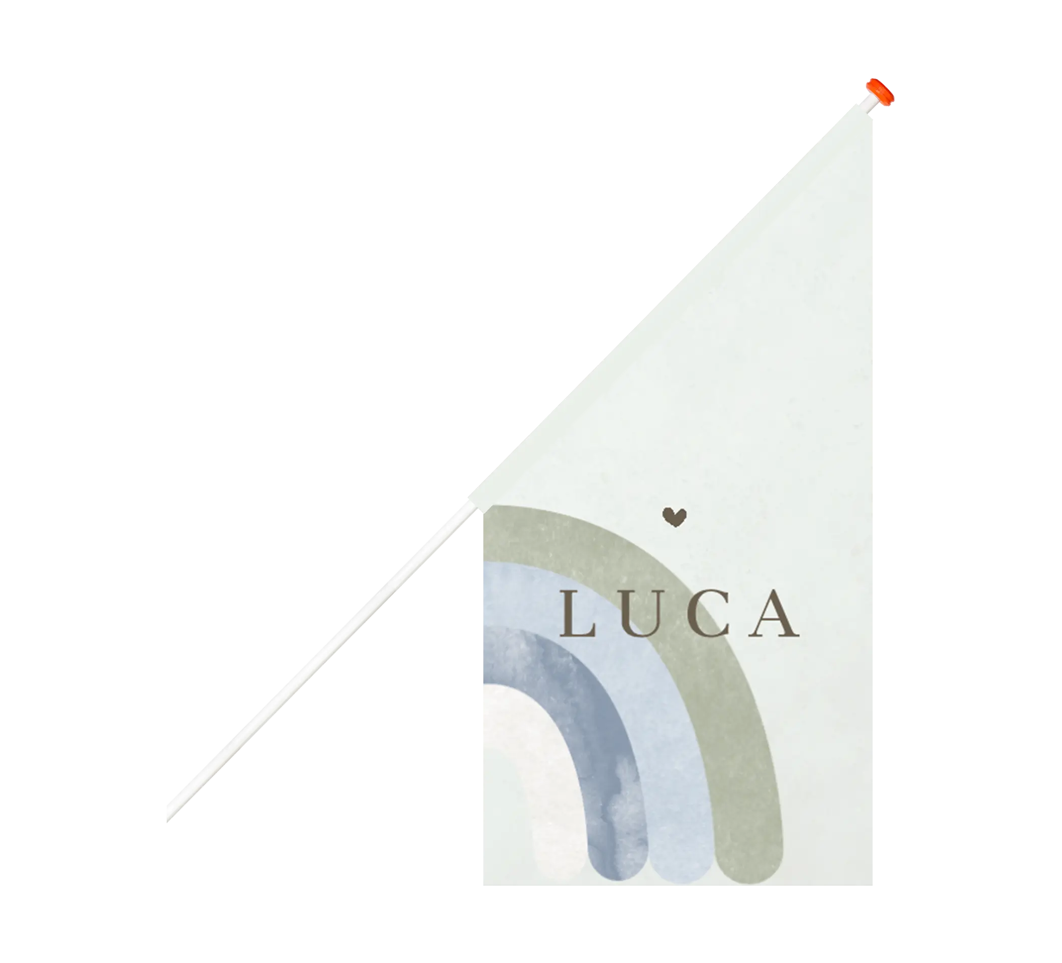 Geboortevlag groen met watercolour regenboog en hartje